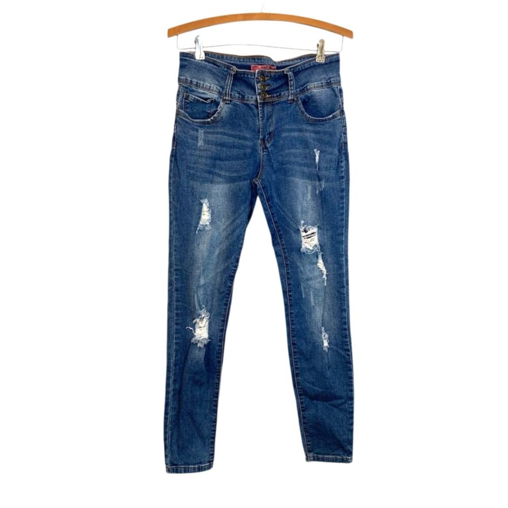 Women's Wax Jean Butt, I Love You! Distressed Ripped Skinny Jean’s Blue Size 11